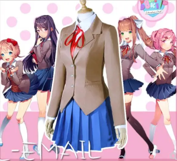 Doki Literature Club Monika Косплей Sayori Yuri Natsuki Костюм Школьная форма женский костюм| |