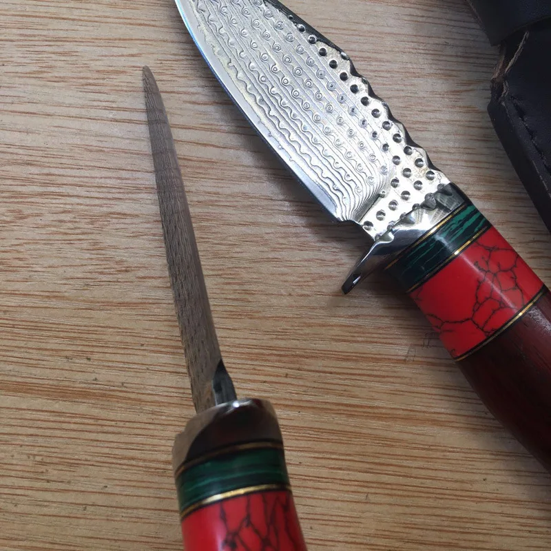 Кованый прямой нож из дамасской стали охотничий высокой твердости для
