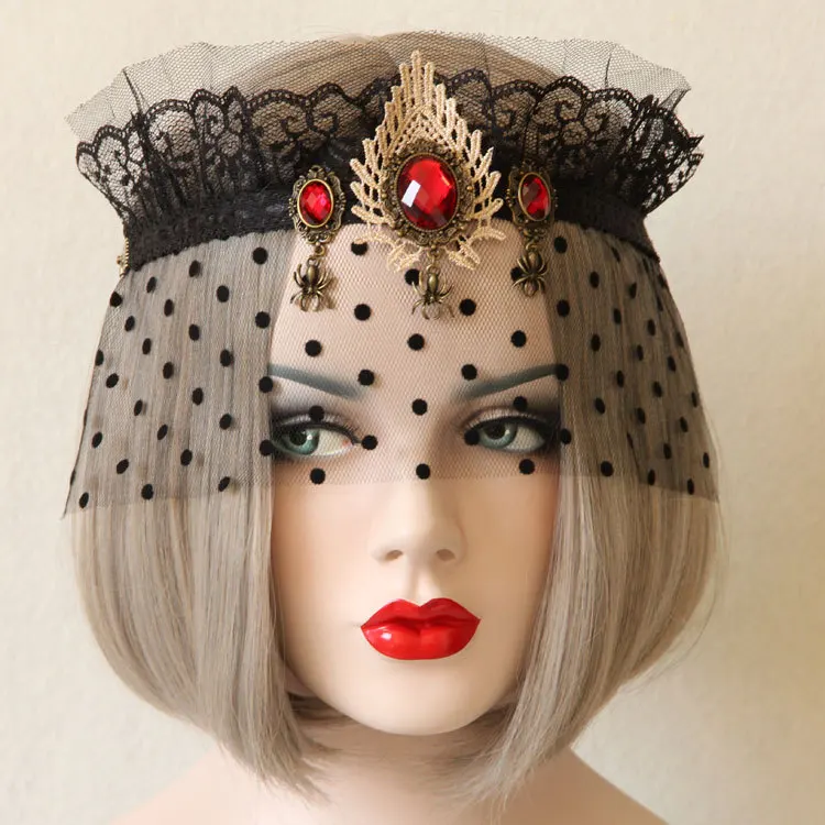Retro Gothic Black Lace Veil Eye Mask Flower Half Face Cover Ear Masquerade Party Dance Club Halloween Scary Cosplay Costume |