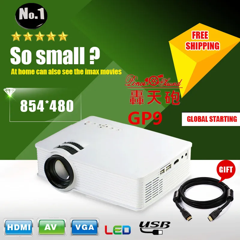 2015 новый GP9 800 Lumens HD домашнего кинотеатра мини-проектором для видеоигр телефильме