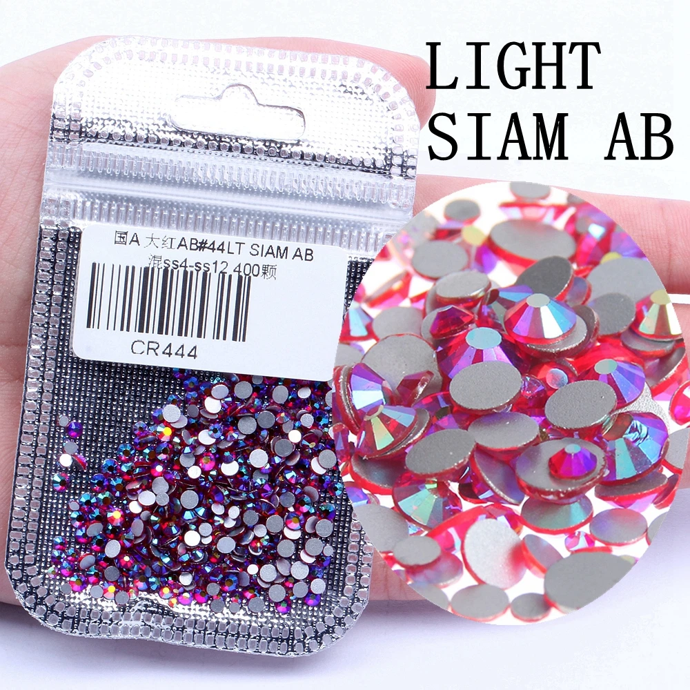 44 light siam ab 400 шт стеклянные стразы многоцветные AB смешанные размеры ss4-ss12 ногтей не Кристальные стразы горячей фиксации Flatback DIY ювелирные изделия одежды - Цвет: 44 light siam ab
