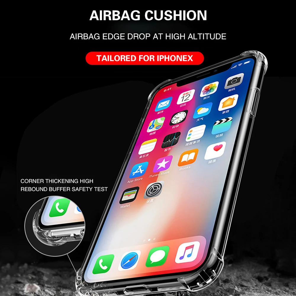 OTAO Luxury Transparent Phone Case For iPhone XS MAX XR X 8 7 6 6s Plus Airbag Drop Cases Ultra-thin TPU Soft Back Cover Coque | Мобильные