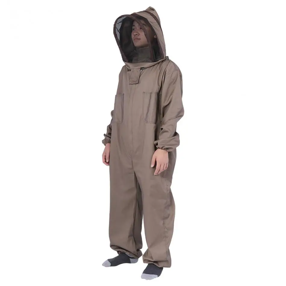 Легкий хлопок Apiarist костюм пчеловода Кофе L/XL/XXL Размеры гладкая молния с капюшоном вуаль защита для Пчеловодство костюм