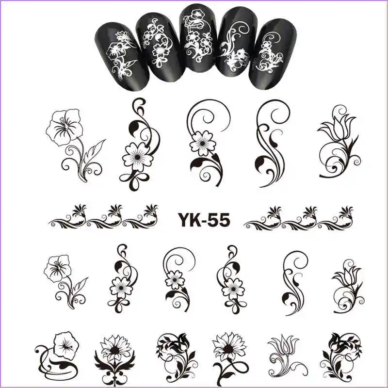 YK055 SILVER UPRETTEGO Золотые/серебряные Водные Наклейки металлические наклейки для ногтей цветы винтажные вихревые Цветочные абстрактные STRAMONIUM Лаванда YK55-60 - Цвет: YK055 SILVER