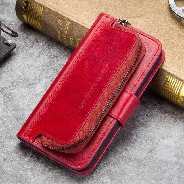 1008-Red Чехол Crazy Horse из воловьей кожи для iPhone 7, 8, кожаный чехол-накладка, дизайн кронштейна для iPhone 8, слот для карт, чехол-кошелек - Цвет: 1008-Red