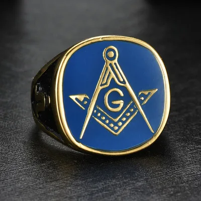 Мужское Винтажное кольцо в стиле панк золотистое синее черное боковое масонское