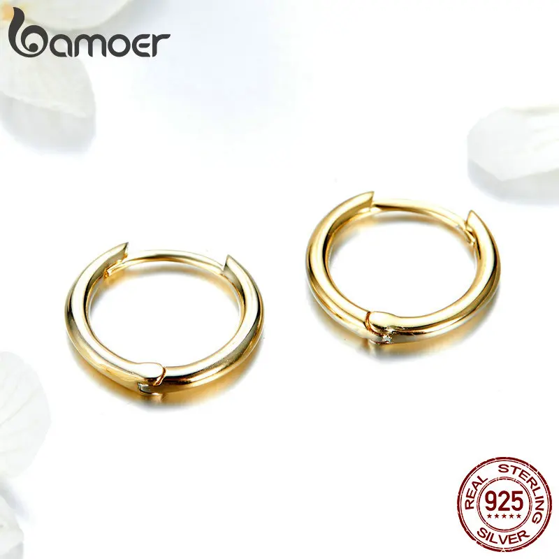 BAMOER классические новые 925 пробы серебряные Простые круглые серьги-кольца для женщин модные ювелирные изделия SCE558
