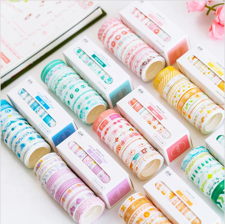 

10pcs/lot Leaves Foil Grid Floral Cute Paper Masking Washi Tape Set Japanese Stationery Decorative Scrapbooking Supplies