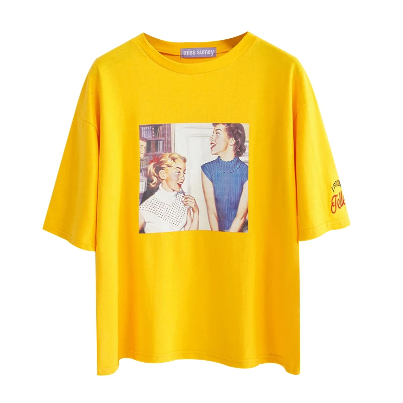 4 вида цветов футболки 2018 летний консервативный стиль винтаж характер с вышивкой