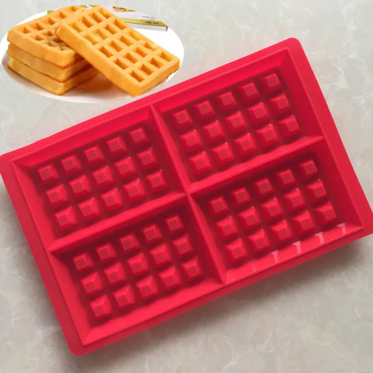 Антипригарной Силиконовые вафельный плесень красная площадь Форма Вафельницы