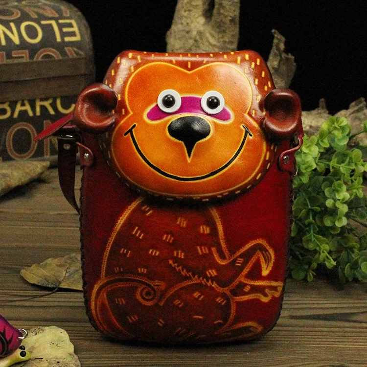 Кожаные сумки-мессенджеры ручной работы милый красочный кошка панда из свиньи