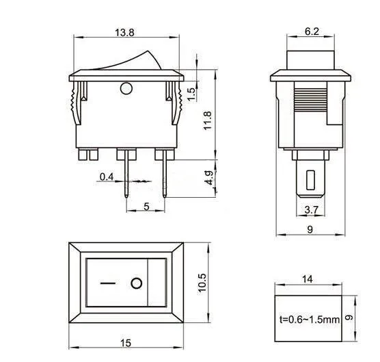 10 шт. кнопочный переключатель 10x15 мм SPST 2Pin 3A 250 В KCD11 оснастка вкл/Выкл Лодка кулисный переключатель 10 мм* 15 мм черный красный и белый