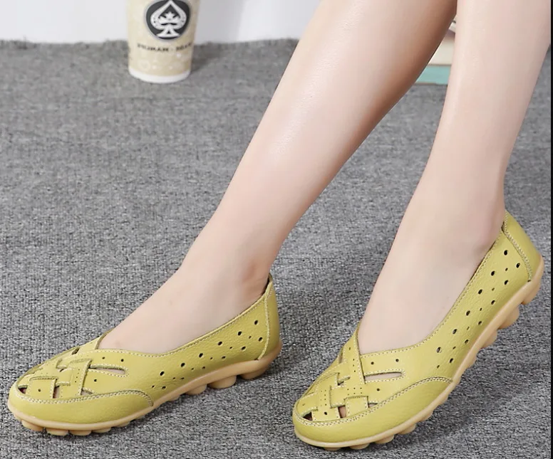 Новые летние дышащие женские туфли на плоской подошве из натуральной кожи с