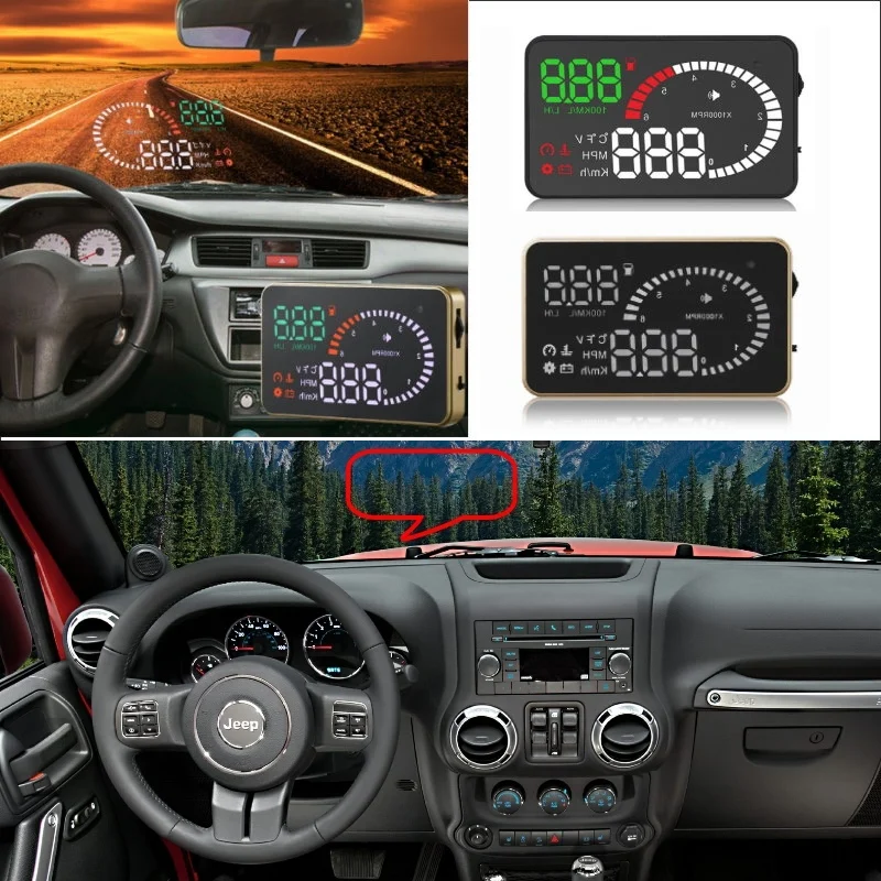 Автомобильный HUD Дисплей на голову для Jeep Wrangler/JK/Renegade/Compass/Grand Cherokee цифровой