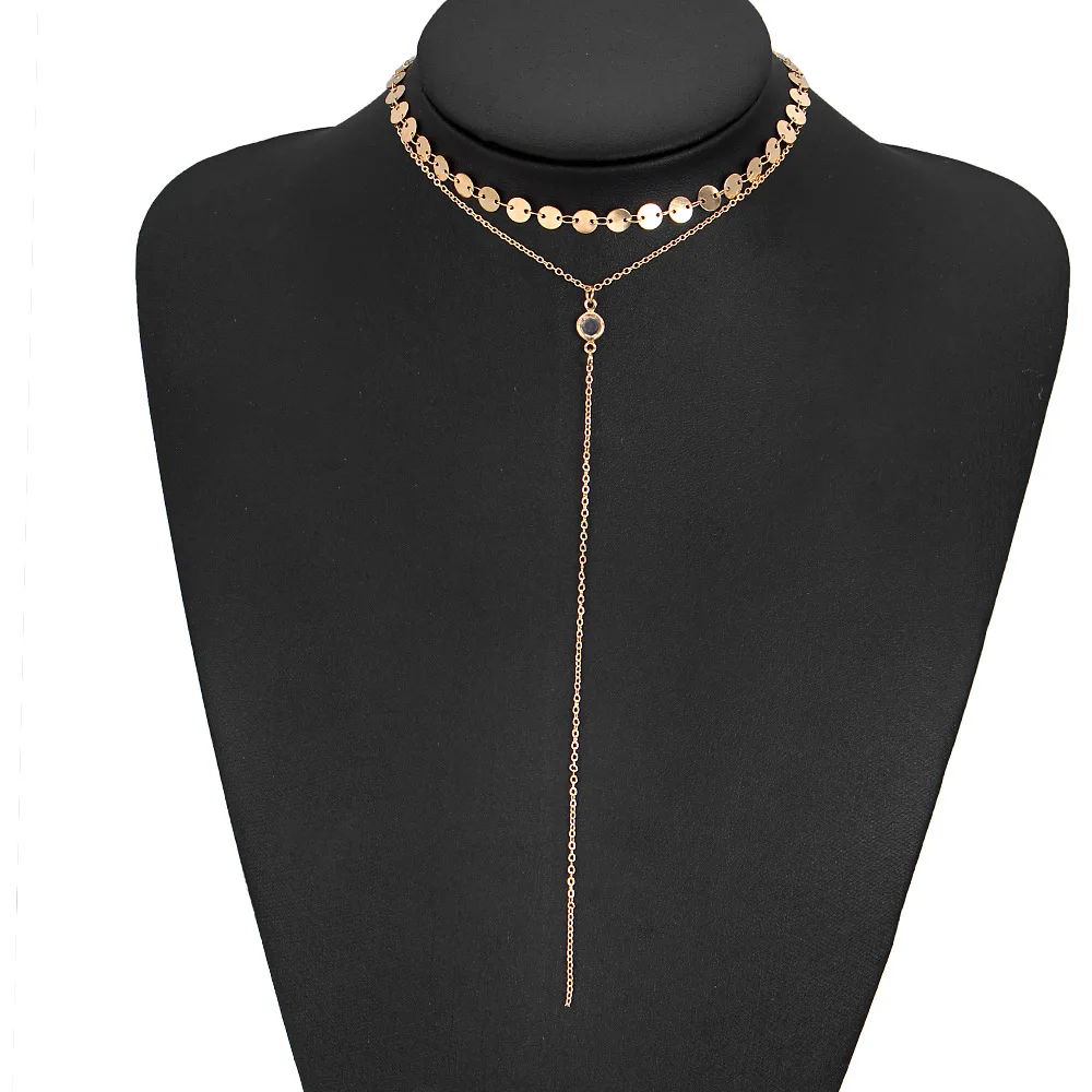 Длинные ожерелья цепочки с блестками чокер для женщин золото серебро цвет