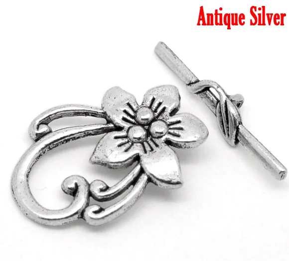 

DoreenBeads Handmade Toggle Clasps Flower Antique Silver Color DIY Making Bracelets Necklace Women Party Jewelry Findings,10Sets