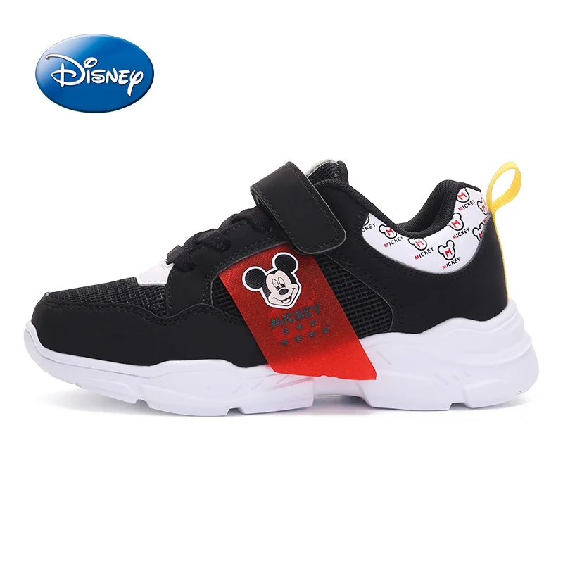 Black Mickey Shoes Обувь disney; детская обувь; кроссовки для мальчиков и девочек; коллекция года; сезон весна-осень; дышащая кожаная Спортивная повседневная обувь для мальчиков и девочек; размеры 31-37 - Цвет: Black Mickey Shoes