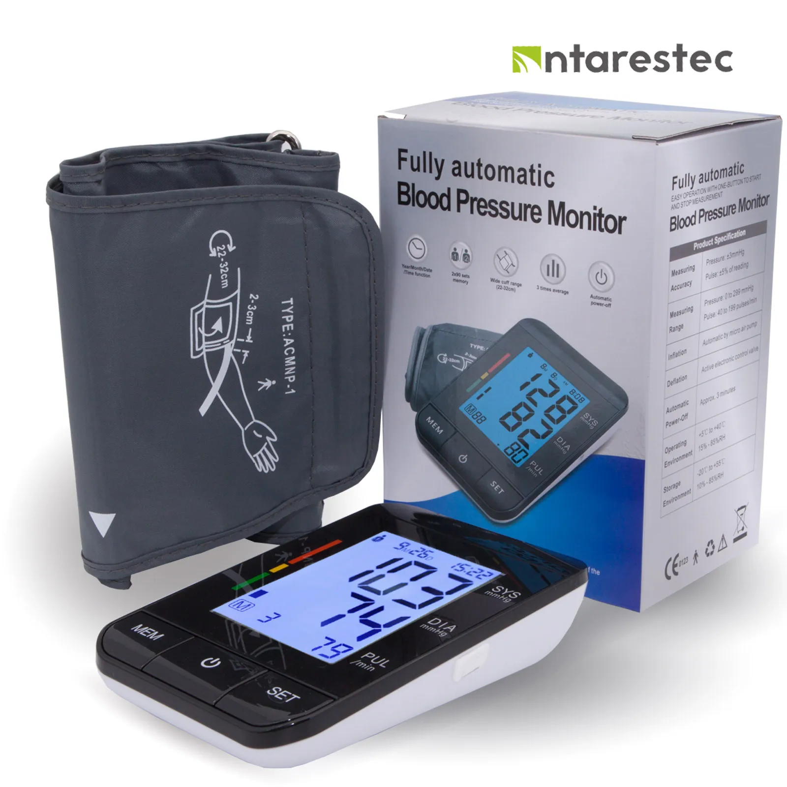 

Auto Digital Upper Arm Blood Pressure Monitor Large Cuff Heart Beat Meter Machine Home BP Health Care Antarestec PH20