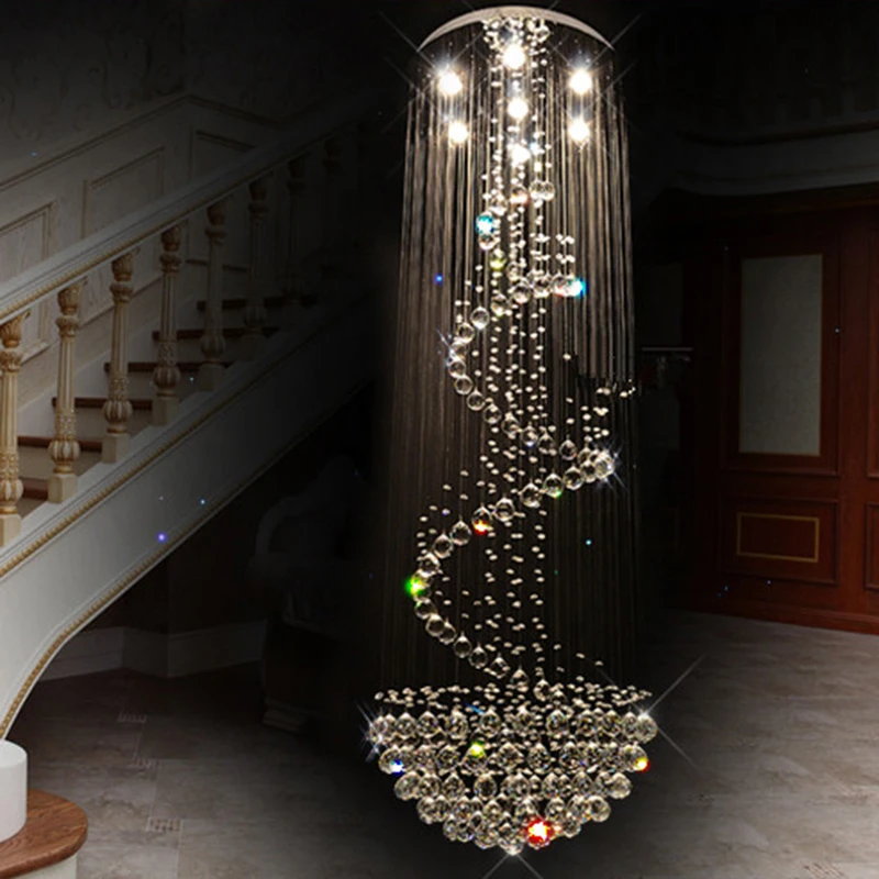 en Ucuz Büyük LED Modern K9 Kristal Avizeler Lambalar Villa Penthouse Spiral Paslanmaz Dubleks Rotasyon Avizeler Aydınlatma