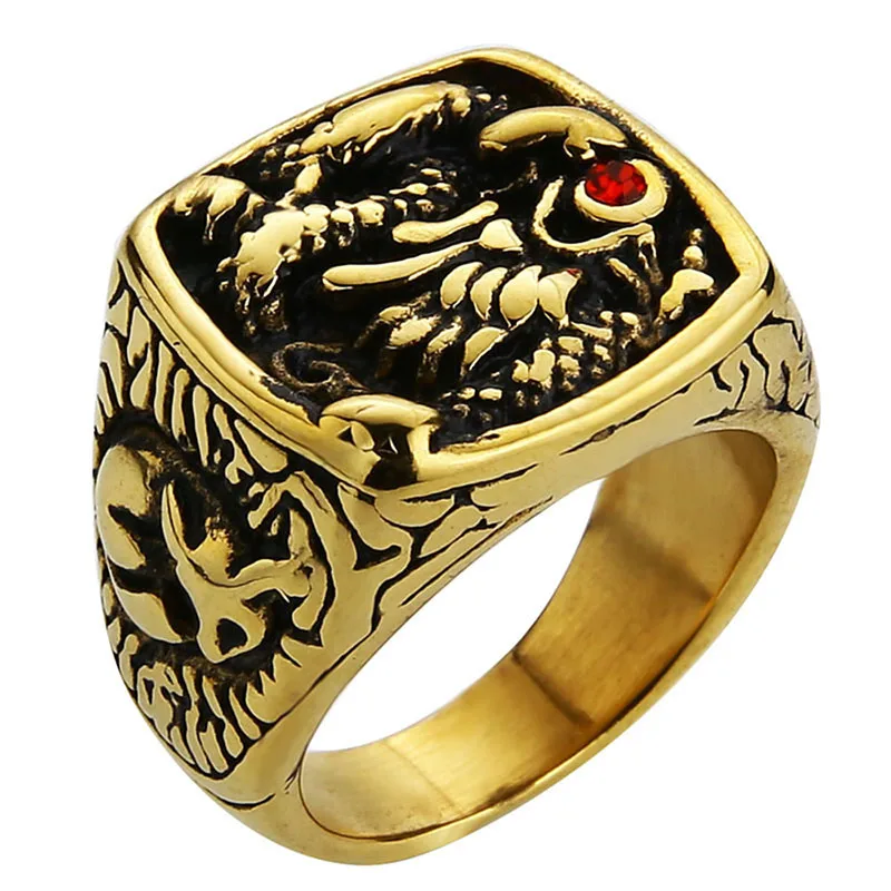 gold Valily мужское Золотое черное кольцо, Золотое кольцо с красным камнем, кольцо в виде глаза, Винтажное кольцо на палец из нержавеющей стали в стиле панк, ювелирные изделия для мужчин - Цвет основного камня: gold