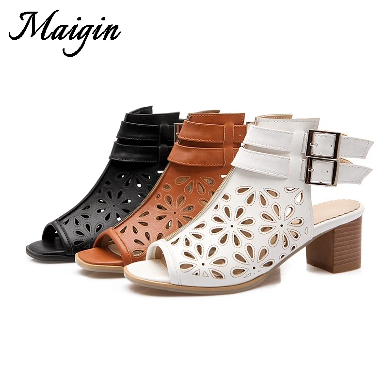 Maigin летние ботильоны Для женщин сапоги открытый носок Slingback Женские САНДАЛИИ