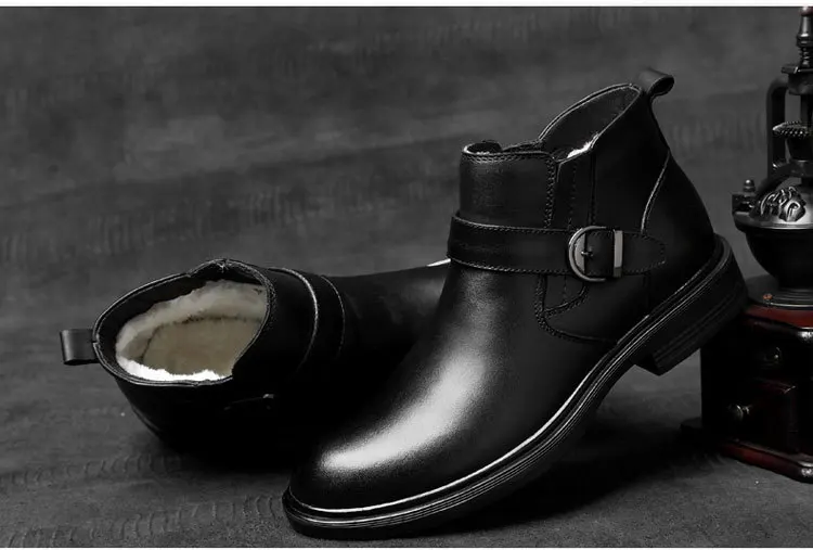 REETENE/модные мужские ботинки из натуральной кожи; сезон осень-зима; модные мужские ботинки на меху без застежки; плюшевые зимние ботинки; Размеры 37-46