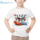 Детская футболка с мультяшным принтом Cuphead, детские летние топы Dabbing Cuphead, Повседневная белая футболка для мальчиков и девочек, HKP5199