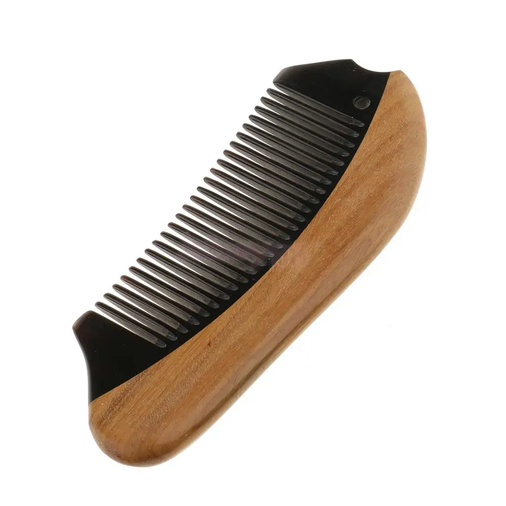 

Horn & Wood Comb for Hair Beard - Handmade Natural Wooden Comb with Anti-static & No Snag - Pocket Comb, Fine Tooth, 5''