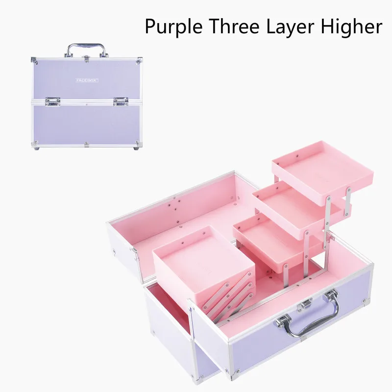 FB102H Purple 6 Тип лицевая коробка модный алюминиевый косметический Чехол коробка красоты с внутренним лотком профессиональный макияж, коробка черного и розового цвета - Цвет: FB102H Purple