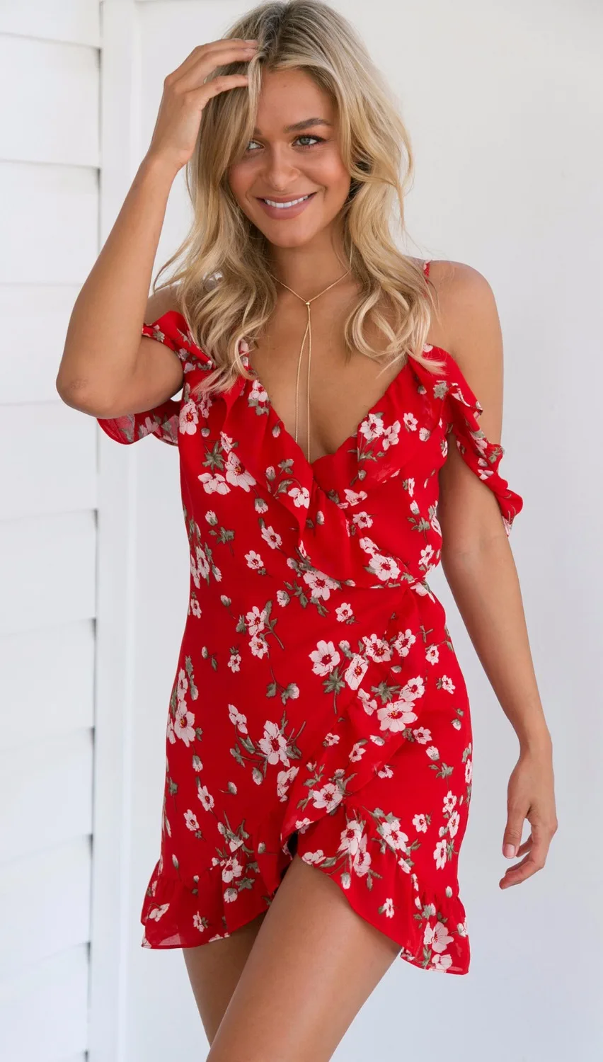 2018 модные пляжное платье Для женщин пикантные красные с открытыми плечами