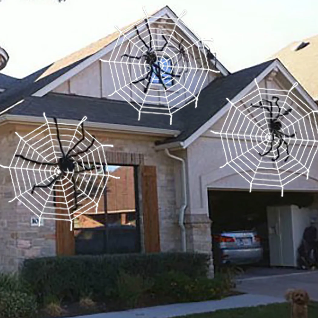 2 шт Хэллоуин паутины плюшевые реквизит с упаковками стрейч 4 паук|Украшения