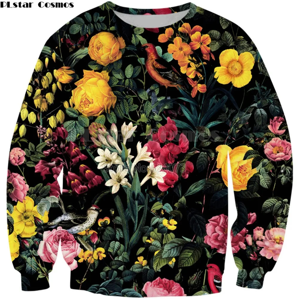 

PLstar Cosmos 2018 New Fashion Sweatshirt Floral and Birds pattern 3D Print Crewneck Sweatshirt Mens Women Casual Pullovers