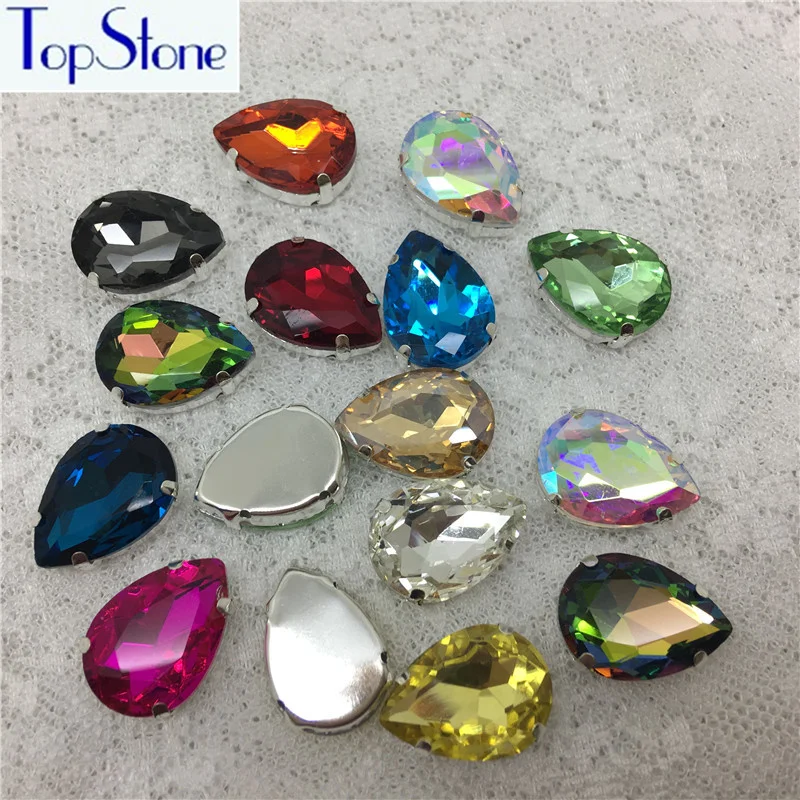 TopStone капелька из стеклянного кристала капли пришить коготь стразы с металлической схватка нескольких цветов Прямая Пришивные камень