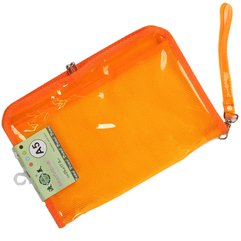 Dumei A4/A5/B6 plasti PVC student file information portable Bright transparent grid waterproof zipper document bag NF-603 - Цвет: A5 orange
