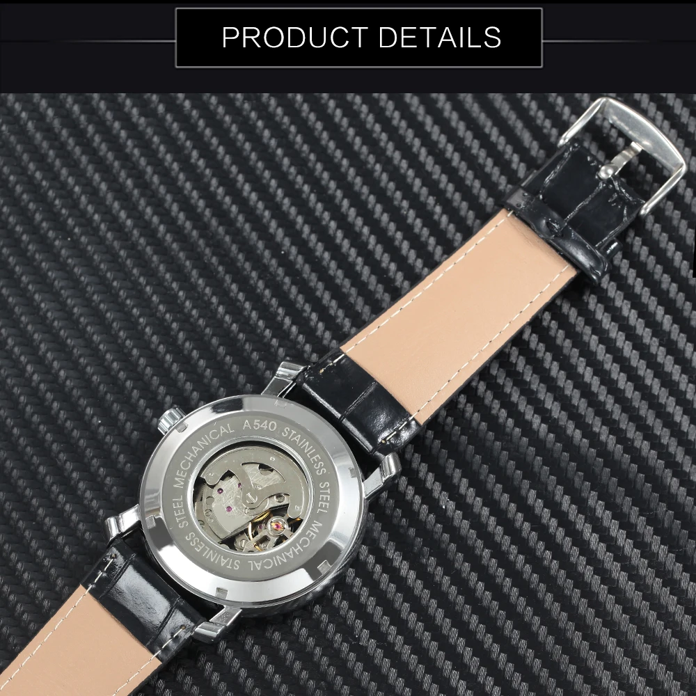 Победитель 2018 модное платье Авто механические часы кожаный ремешок серебряный