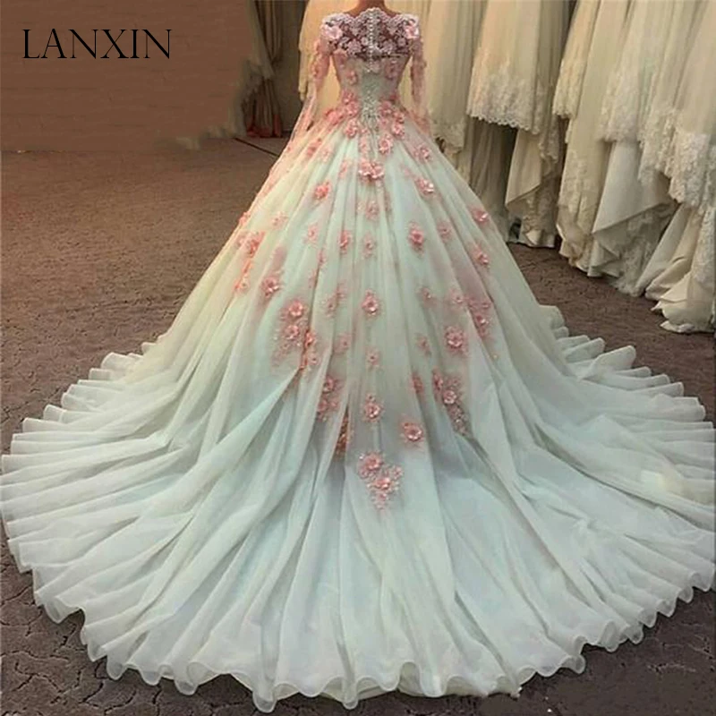Настоящее бальное платье Свадебные платья Vestido de Novia Розовый 3D цветок кружева с
