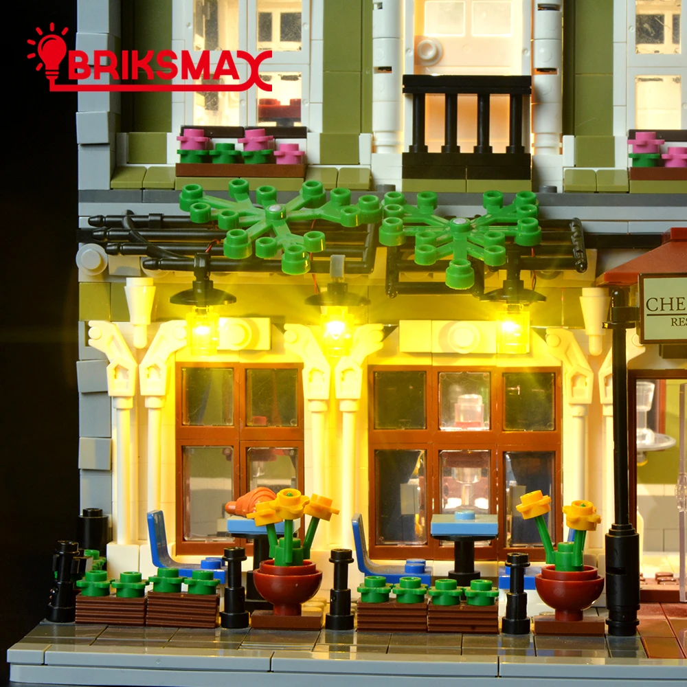 BriksMax светодиодный комплект освещения для Creator Expert City Street Конструктор "Парижский ресторан" строительные блоки световой набор совместим с 10243