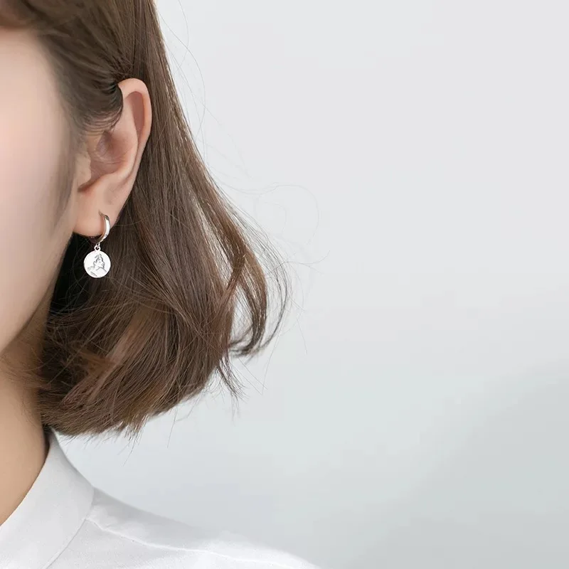 New S925 sterling silver earring fashion portrait round ear bone ear buckle wild personality trend femalegirl ear silver jewelry