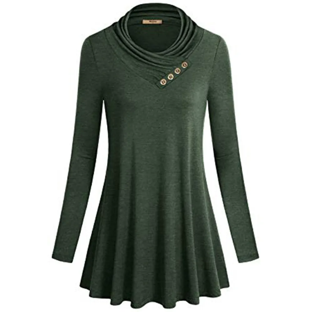 Blusas mujer de moda, Женская Повседневная Туника на пуговицах с длинным рукавом и воротником-хомутом, женская блузка, одноцветная Осенняя блузка