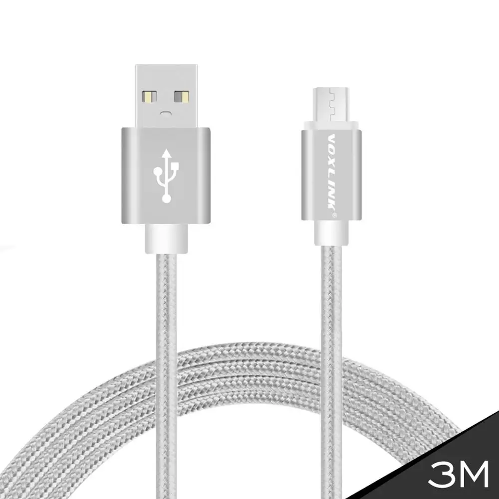 VOXLINK 5 упаковка алюминиевый нейлоновый Micro USB кабель для зарядки мобильного телефона подходит для samsung xiaomi LG Galaxy htc Android usb кабель - Цвет: Sliver