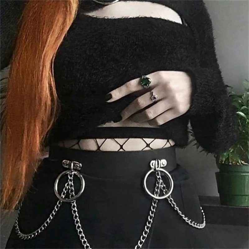 InstaHot черный PU женский пояс с цепью и кольцами ремень женские аксессуар