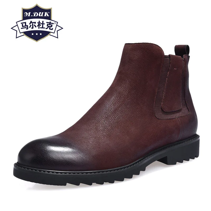 

Genuine Leather Riding boots mens British retro high top shoes all-match cowhide cashmere zipper Chelsea boots men autumn winter
