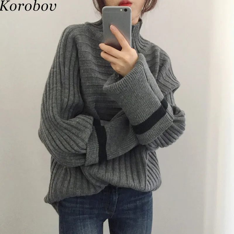 Korobov Korean Turtleneck Knitwear Feminina 2018 New Arrival Vintage Casual Female Sweaters Loose Warm Women Pullovers 76444 | Женская