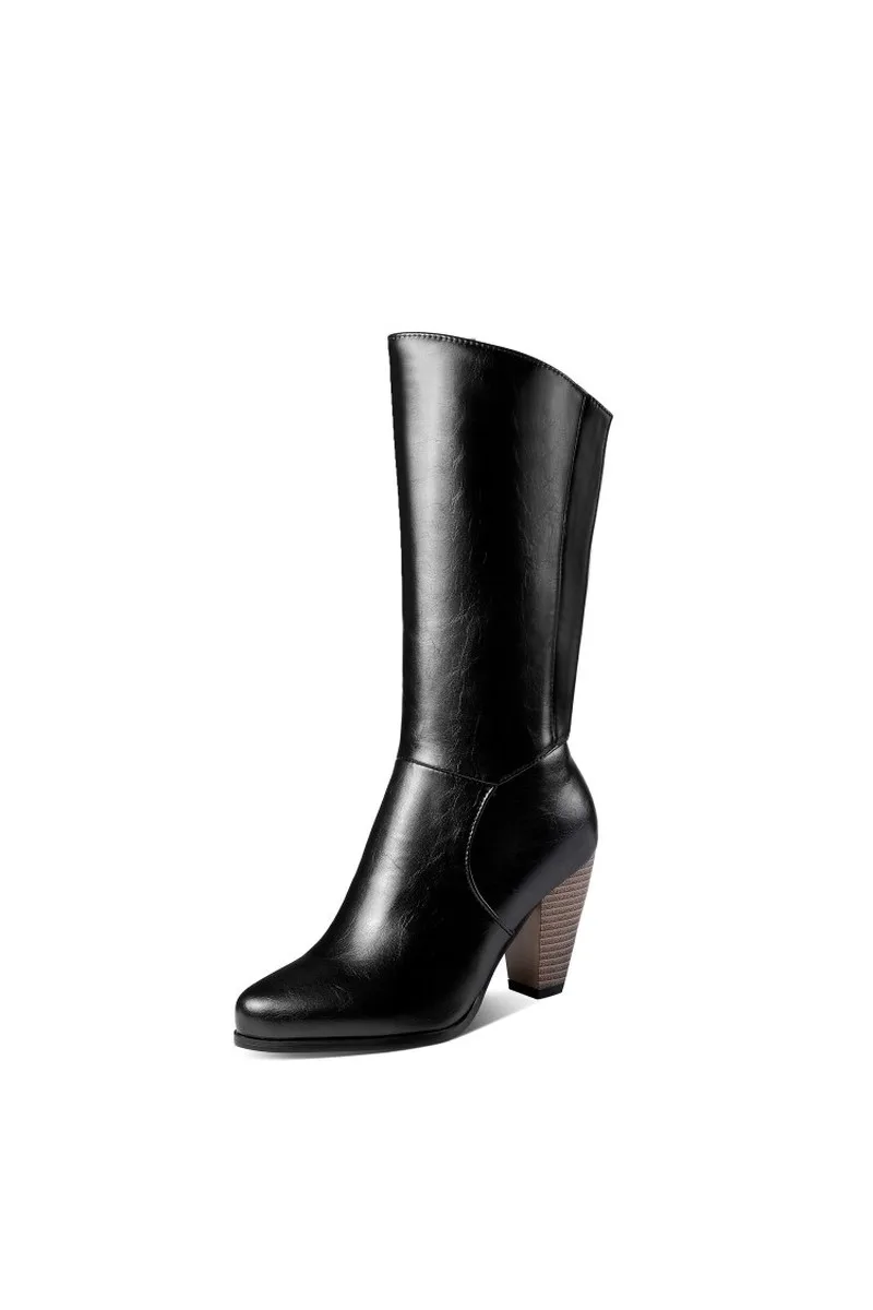 Women's Boots Autumn And Winter The New fashion Round head zipper Thick heel mid Middle tube shoes plus size 34-52 | Обувь