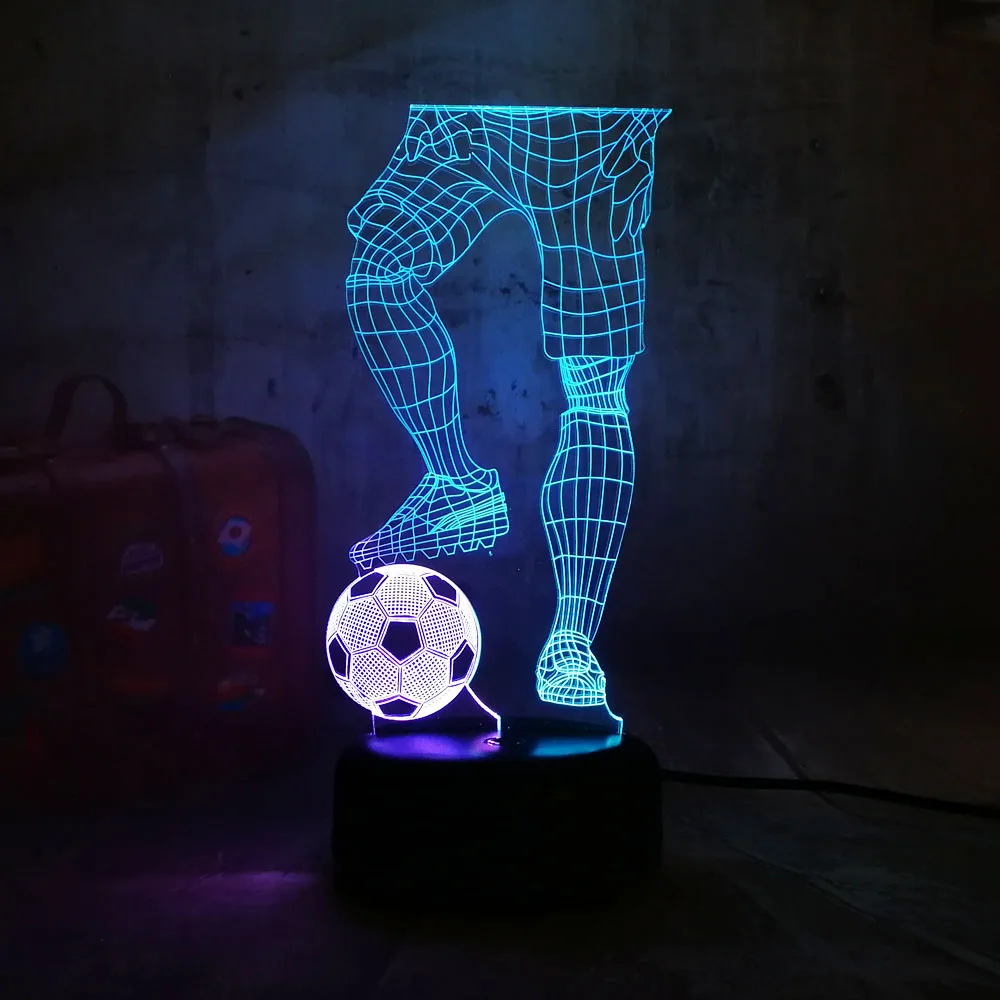 Новинка спортивный стиль игра в футбол 3D светодиодный ночник Lihgt смешанные двойные цвета подарок для детей декор в гостиную Блеск настольная лампа
