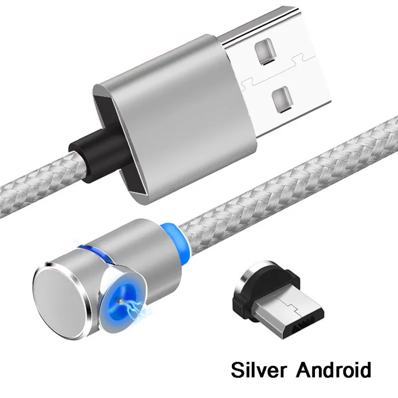 Silver Buyincoins(2 м) 90 градусов угол магнит разъем Micro usb type-C высокоскоростной зарядный кабель светодиодный светильник Адаптеры#291773 - Цвет: Silver