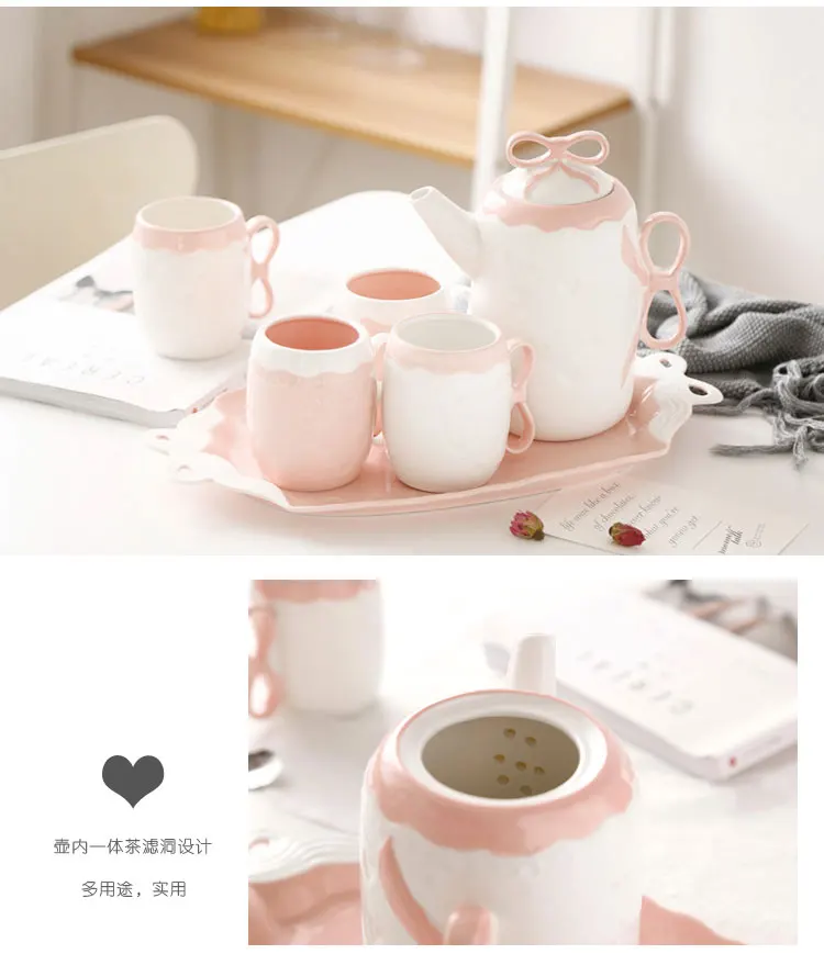 Японский стиль бантик Creamic Teaware наборы Китай керамический чайник чашки набор домашний чайник наборы холодной воды чашки с поддоном