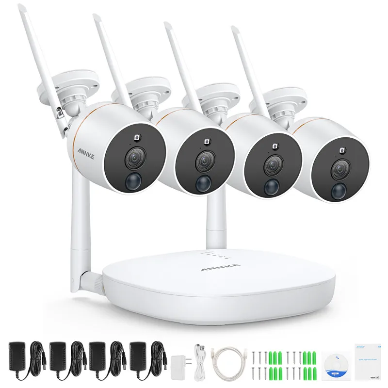 4 cameras set ANNKE 4ch Беспроводная система видеонаблюдения 1080P Wifi мини NVR комплект для наружного видеонаблюдения домашняя беспроводная ip-камера - Цвет: 4 cameras set
