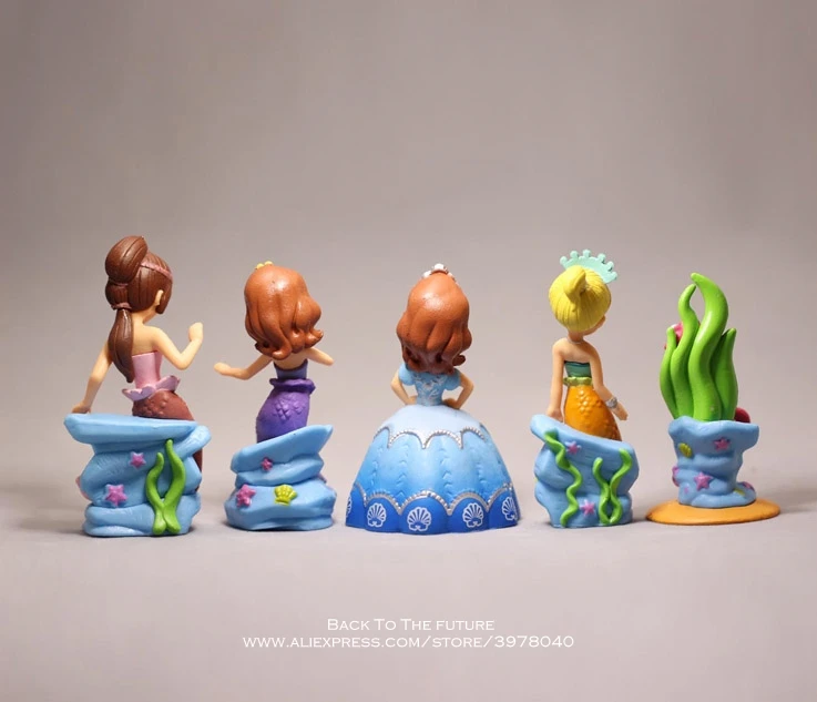 Disney София платье принцессы-Русалочки с 5 шт./компл. 8-9 см мини куклы фигурку коллекция украшений аниме фигурка модели игрушки, экскаватор модели игрушки для детей