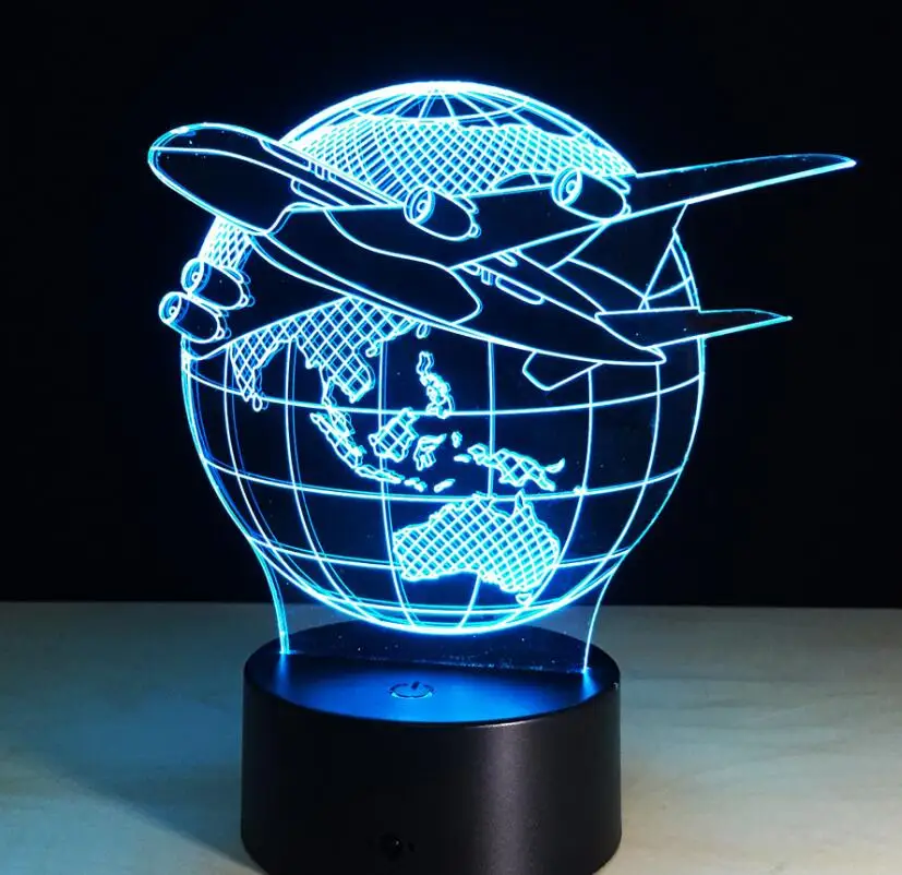 Fly To Earth Lamp Реактивный самолет военный самолет Летающий на землю самолет вертолет 3D светодиодный светильник 7 цветов Изменение детской спальни настольная лампа лучший подарок для дома - Испускаемый цвет: Fly To Earth Lamp